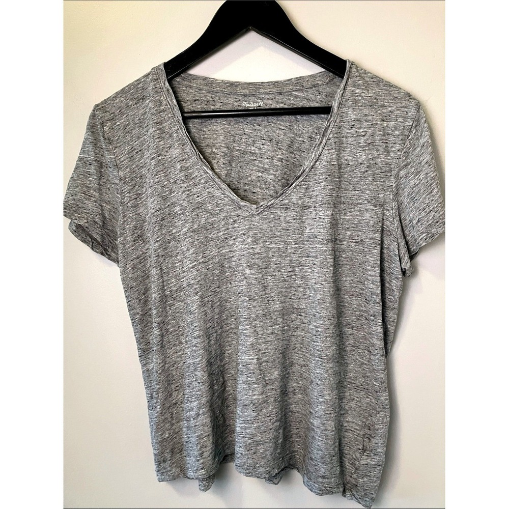 Madewell Women's Large Gray Heathered V Neck 100% Cotton T Shirt Tee